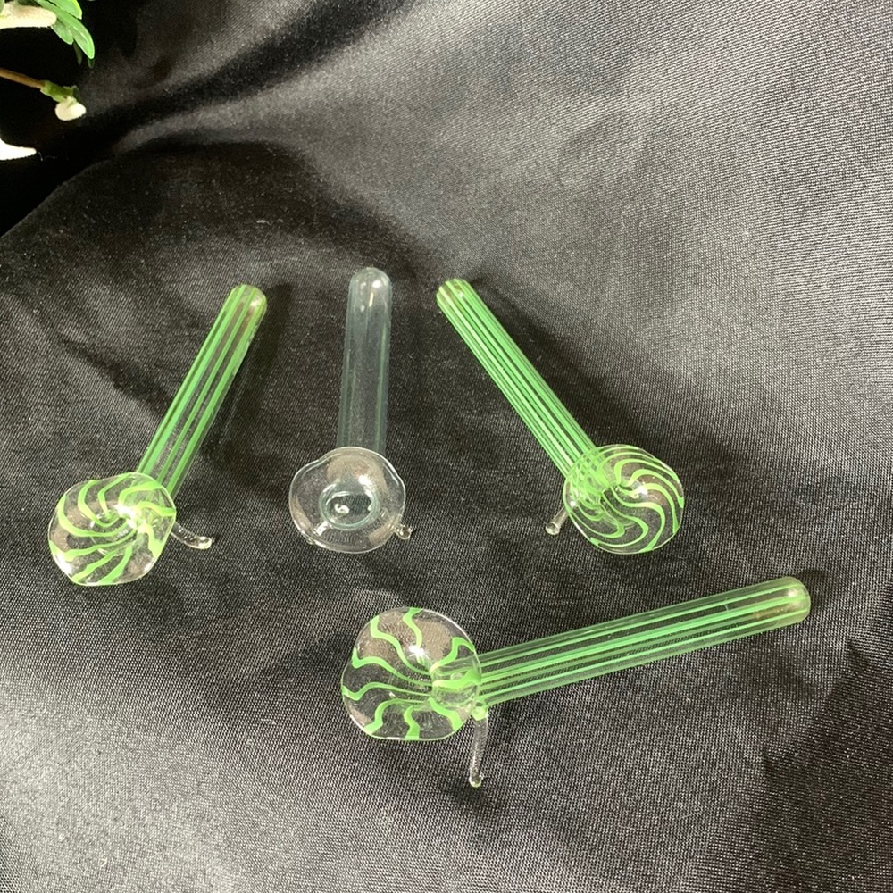 Rare Set of 4 Bimini / Lauscha Art Glass Lampworked striped Knife Rest Bud Vase